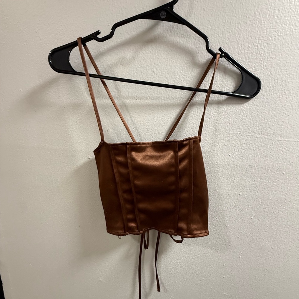 Satin Brown Cropped Camisole Top